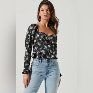 Floral Sweetheart Neck Underwire Satin Top ASTR the Label